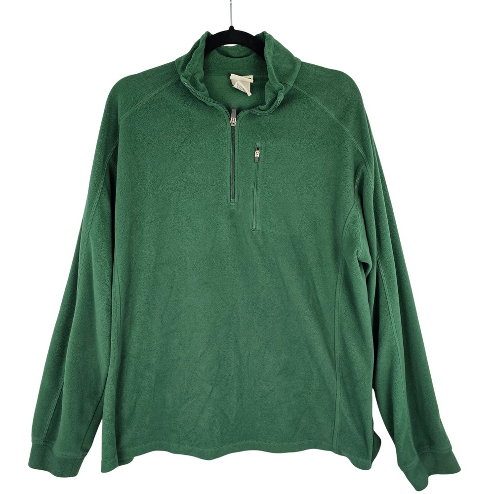 LL Bean Men's Green Fleece Quarter Zip Pullover‎ Sweater Jacket L-REG 0BVM2